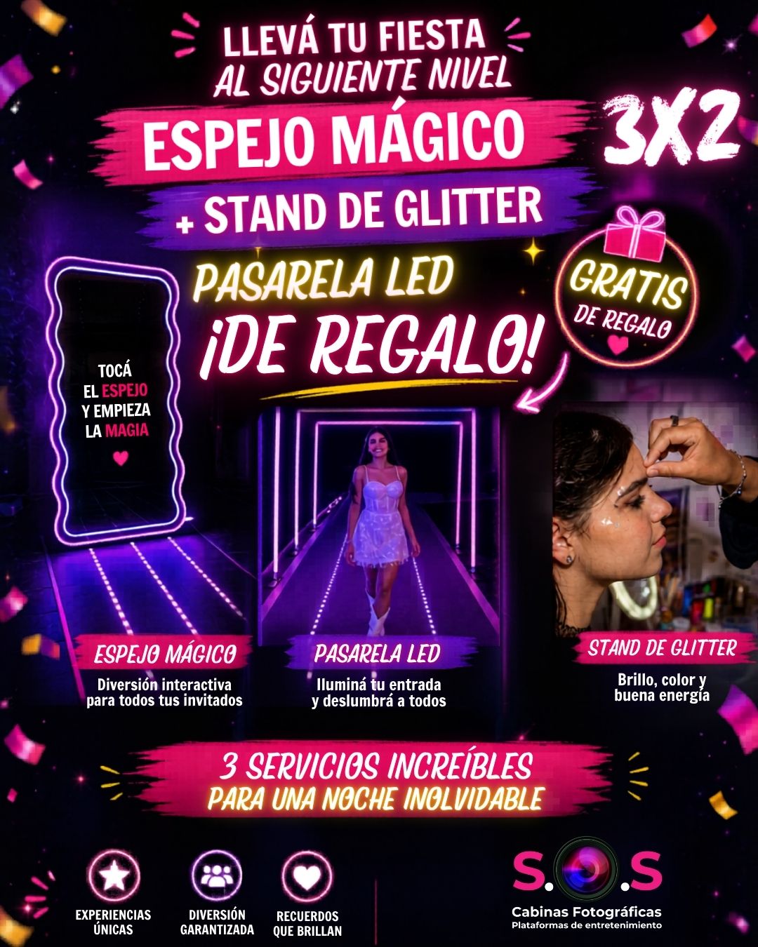 Promo: Espejo Mágico, Stand de Glitter y Pasarela LED