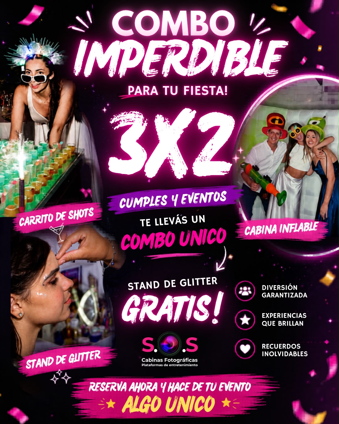 Promo: Carrito de Shots, Cabina Inflable y Stand de Glitter